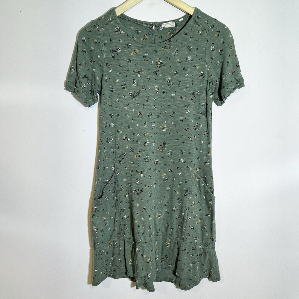 Fat Face Women's US 2R‎ Green Short Sleeve Ditsy Floral Mini Dress With Pockets